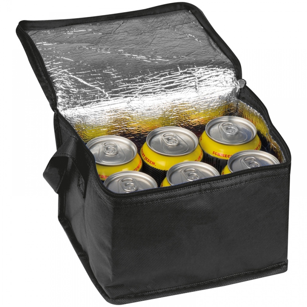 Logotrade promotional product picture of: Non-woven cooling bag - 6 cans, Black/White