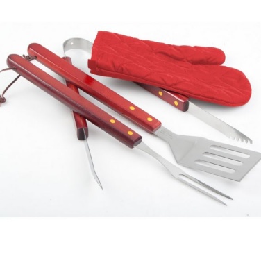 Logo trade promotional products image of: Axon BBQ set - apron,  glove, accessories, red