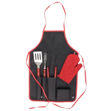 Logotrade promotional product picture of: Axon BBQ set - apron,  glove, accessories, red