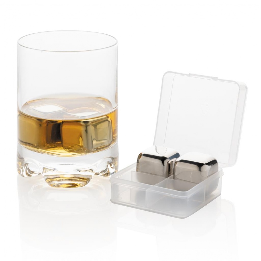 Logotrade promotional giveaway picture of: Reusable stainless steel ice cubes 4pc, silver