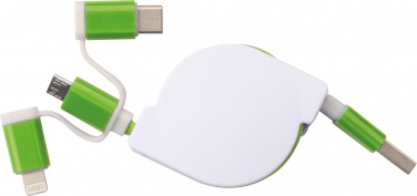 Logo trade promotional product photo of: Charging cable with extension with 3 different plugs, Green