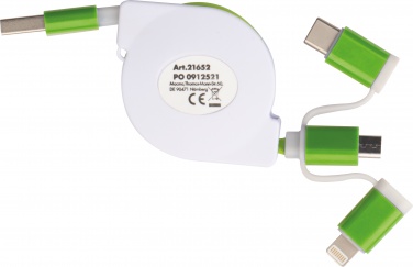Logo trade promotional products picture of: Charging cable with extension with 3 different plugs, Green