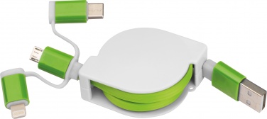 Logo trade business gift photo of: Charging cable with extension with 3 different plugs, Green
