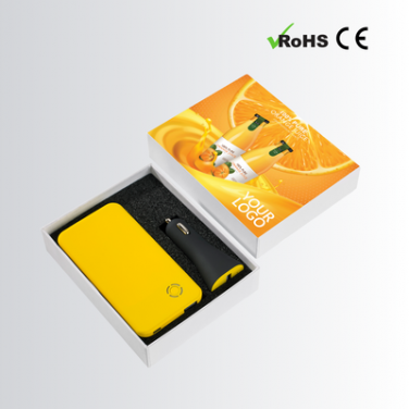 Logo trade promotional gifts picture of: SET: RAY POWER BANK 4000 mAh &CAR CHARGER RUBBY, yellow