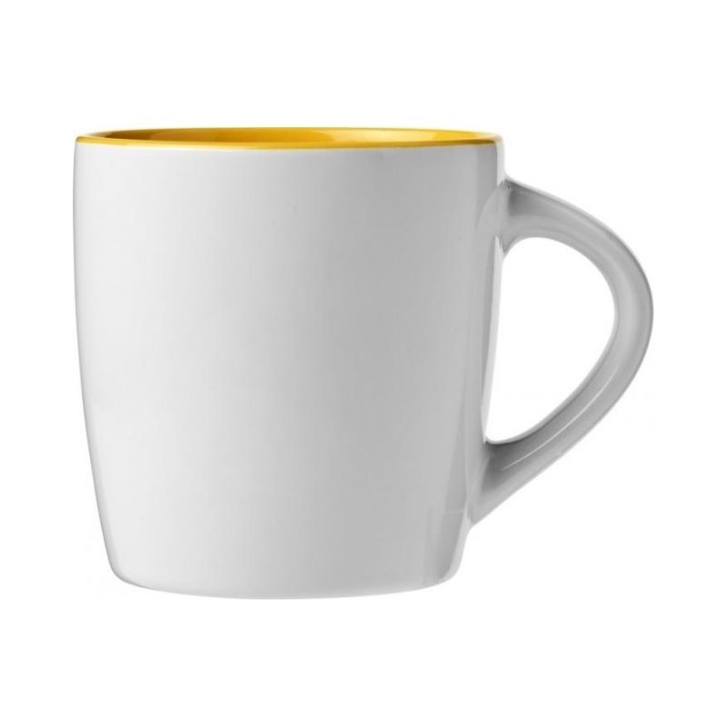 Logo trade promotional giveaway photo of: Aztec 340 ml ceramic mug, white/yellow