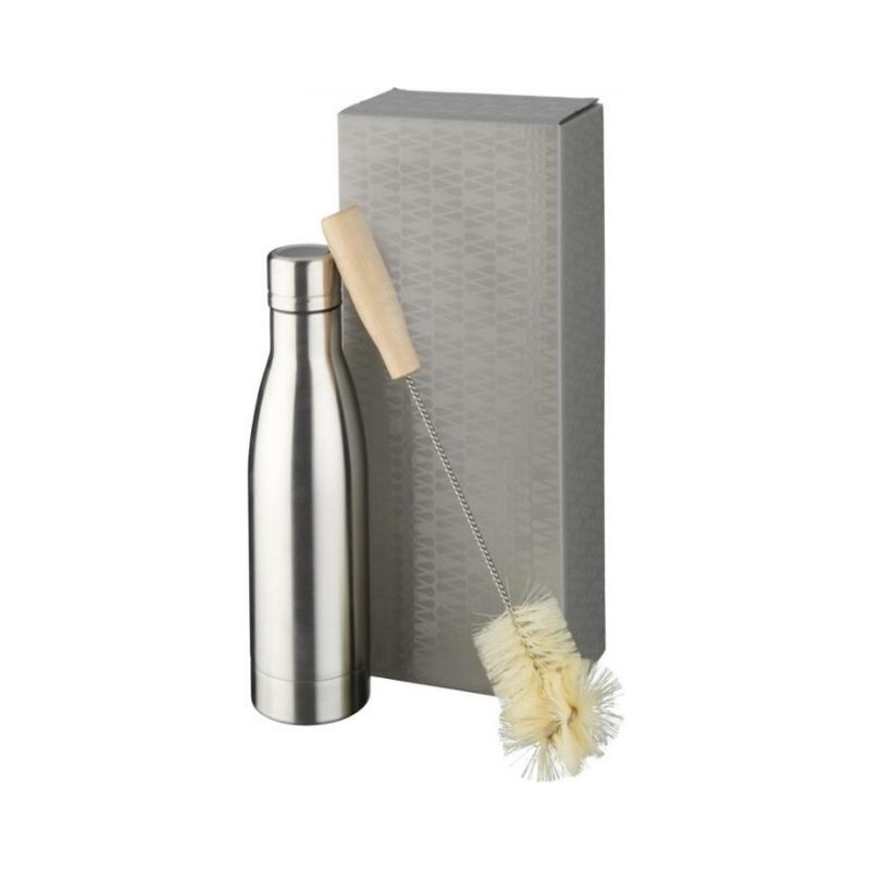 Logotrade corporate gift image of: Vasa copper vacuum insulated bottle with brush set, silver