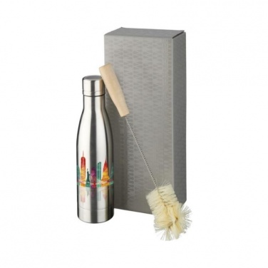 Logo trade promotional giveaways image of: Vasa copper vacuum insulated bottle with brush set, silver
