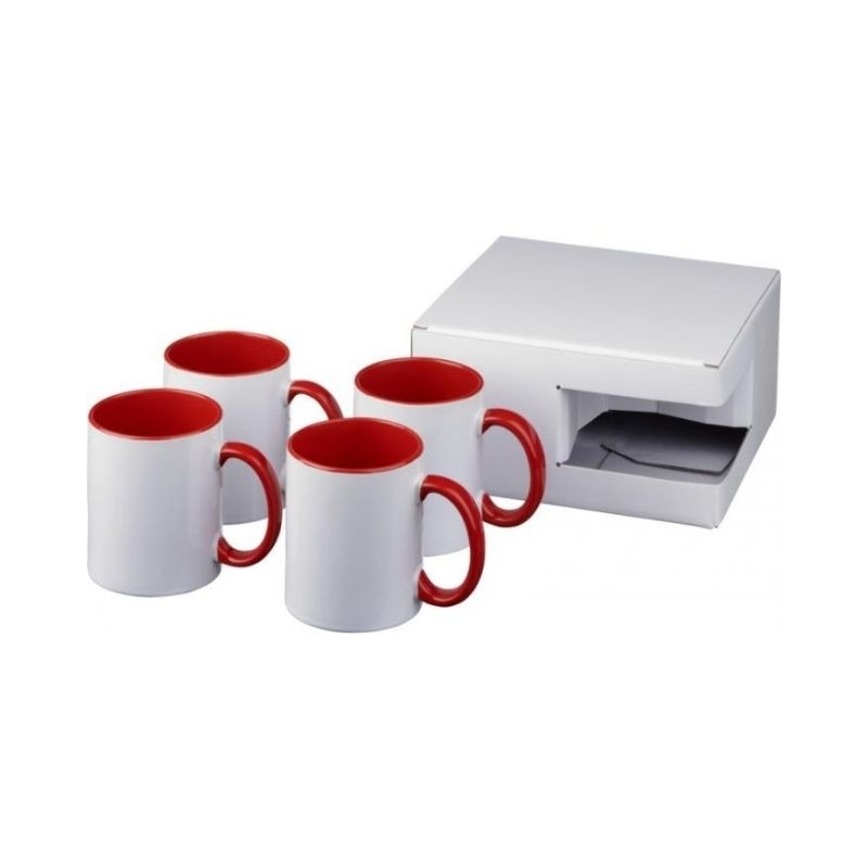 Logo trade promotional merchandise photo of: Ceramic sublimation mug 4-pieces gift set, red