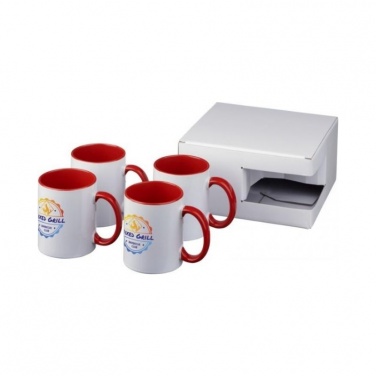 Logo trade promotional giveaways image of: Ceramic sublimation mug 4-pieces gift set, red