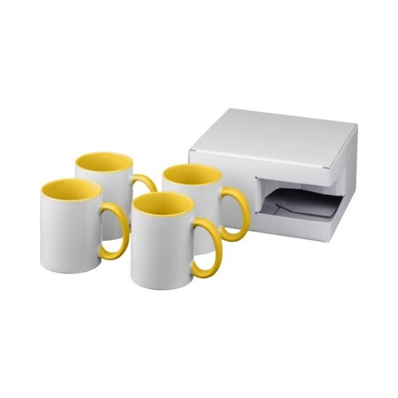 Logotrade corporate gift image of: Ceramic sublimation mug 4-pieces gift set, yellow