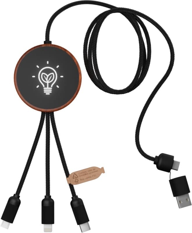 Logo trade promotional giveaways picture of: Charging cable and pad C40 3-in-1 rPET light-up logo and 10W, black