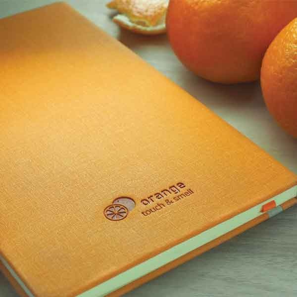 Logo trade promotional items image of: Orange-scented A5 notebook, orange