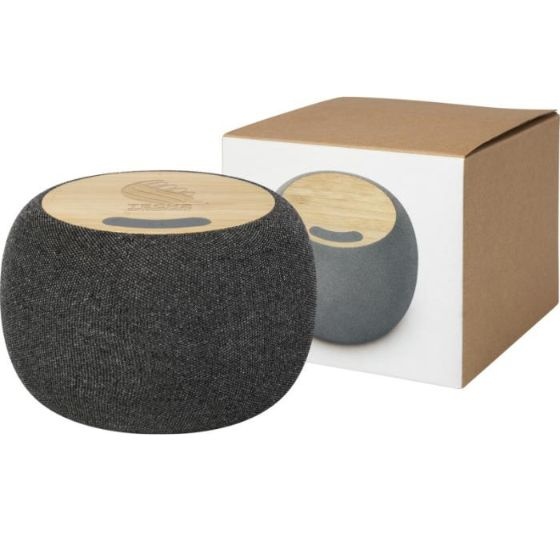 Logo trade promotional gifts picture of: Ecofiber bamboo Bluetooth® speaker and wireless charging pad, grey