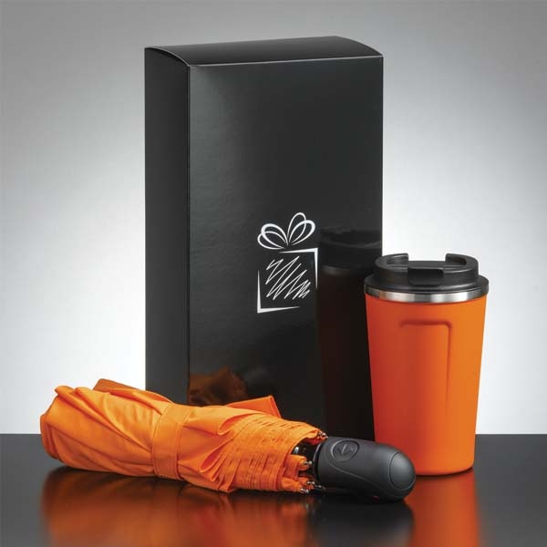 Logotrade corporate gifts photo of: Traveller set: thermal mug 350 ml and full automatic umbrella, orange