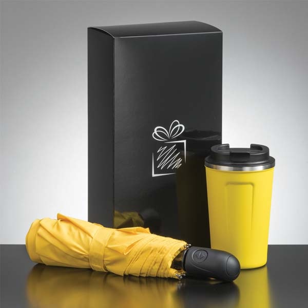 Logotrade promotional merchandise photo of: Traveller set: thermal mug 350 ml and full automatic umbrella, yellow