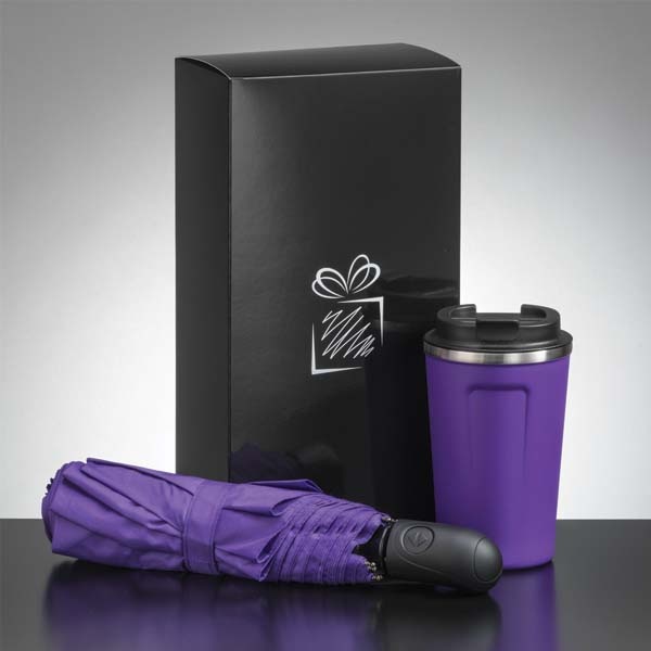 Logo trade corporate gift photo of: Traveller set: thermal mug 350 ml and full automatic umbrella, purple