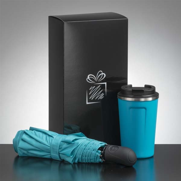 Logotrade business gift image of: Traveller set: thermal mug 350 ml and umbrella, turquoise