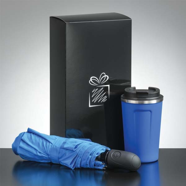 Logo trade promotional merchandise picture of: Traveller set: thermal mug 350 ml and umbrella, light blue