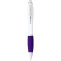 Nash ballpoint pen with white barrel and coloured grip, White / Purple