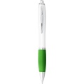 Nash ballpoint pen white barrel and coloured grip, White / Lime