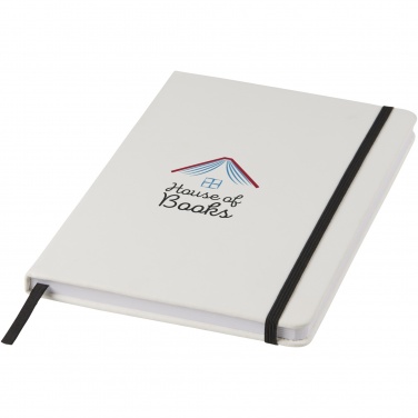 Logo trade promotional merchandise photo of: Spectrum A5 white notebook with coloured strap