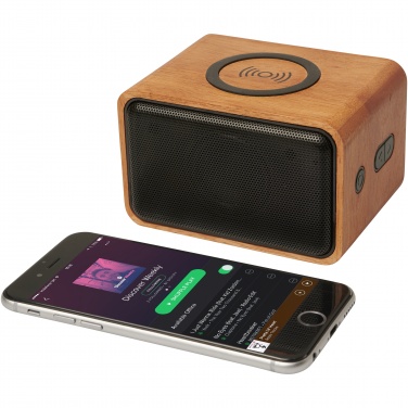 Logo trade promotional item photo of: Wooden 3W speaker with wireless charging pad