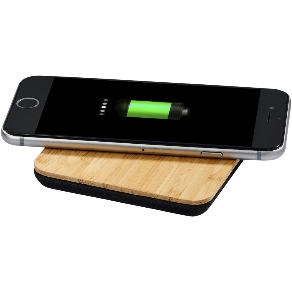 Logo trade promotional giveaway photo of: Leaf 5W bamboo and fabric wireless charging pad