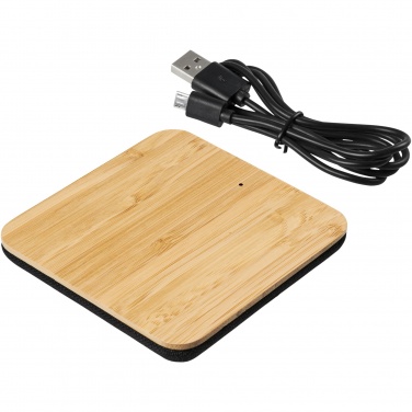 Logo trade promotional gifts image of: Leaf 5W bamboo and fabric wireless charging pad