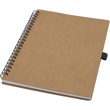 Logo trade promotional products image of: Cobble A5 wire-o recycled cardboard notebook with stone paper