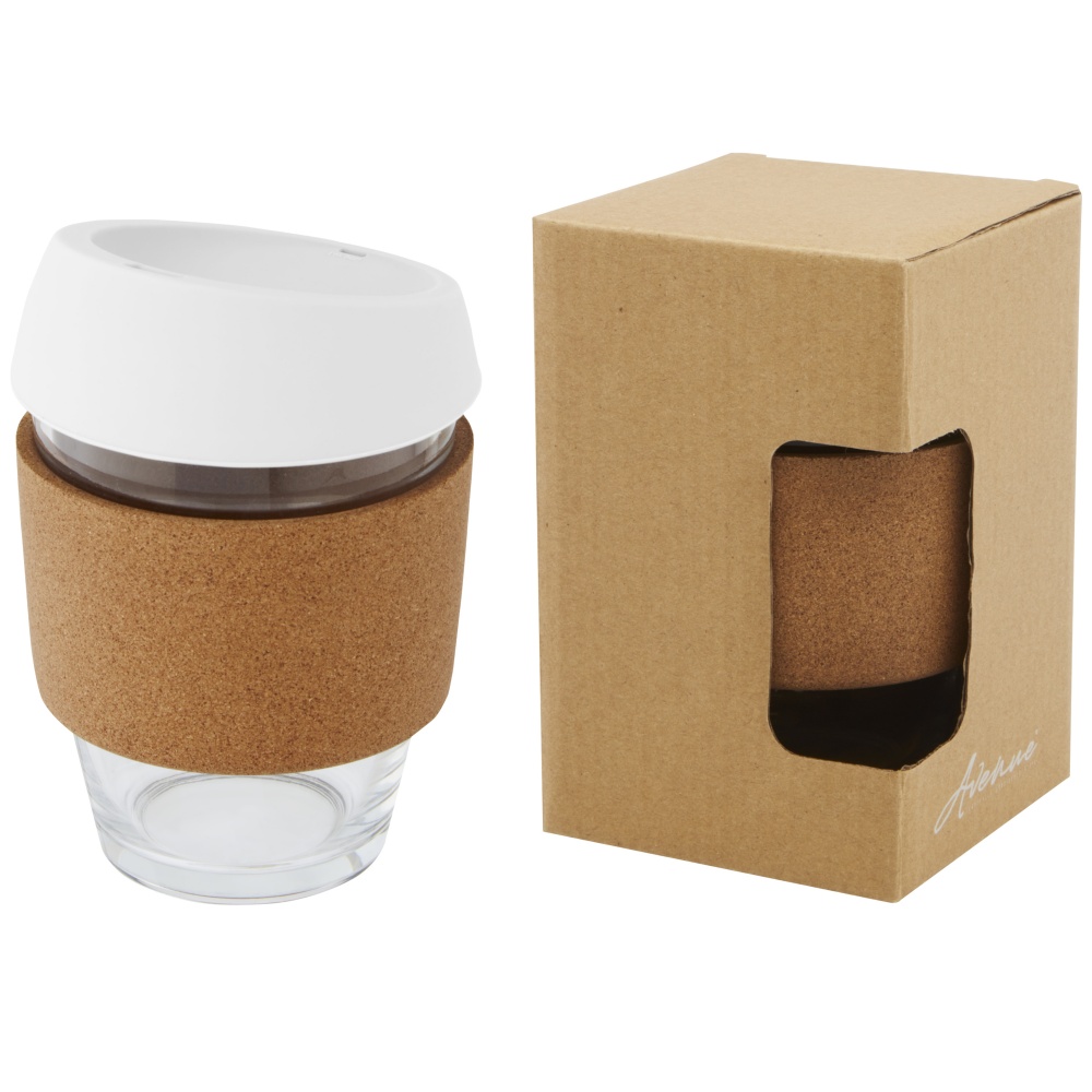 Logo trade promotional giveaways image of: Lidan 360 ml borosilicate glass tumbler with cork grip and silicone lid