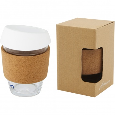 Logo trade promotional products image of: Lidan 360 ml borosilicate glass tumbler with cork grip and silicone lid