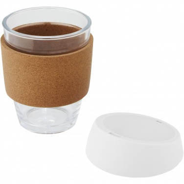 Logo trade promotional giveaways image of: Lidan 360 ml borosilicate glass tumbler with cork grip and silicone lid