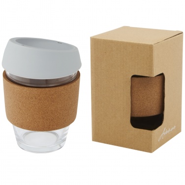 Logotrade corporate gift image of: Lidan 360 ml borosilicate glass tumbler with cork grip and silicone lid