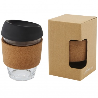 Logo trade promotional merchandise photo of: Lidan 360 ml borosilicate glass tumbler with cork grip and silicone lid