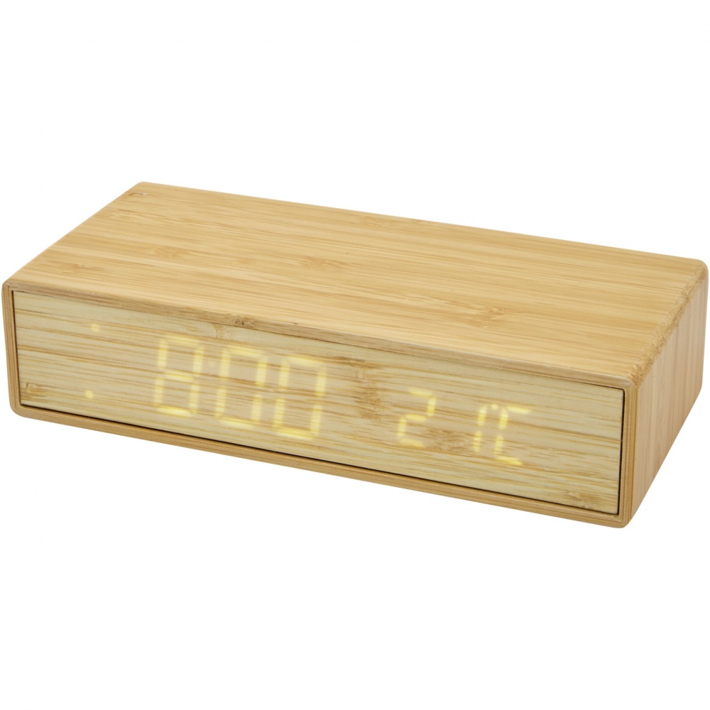 Logotrade business gift image of: Minata bamboo wireless charger with clock