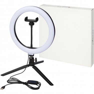 Logo trade advertising products image of: Studio ring light for selfies and vlogging with phone holder and tripod