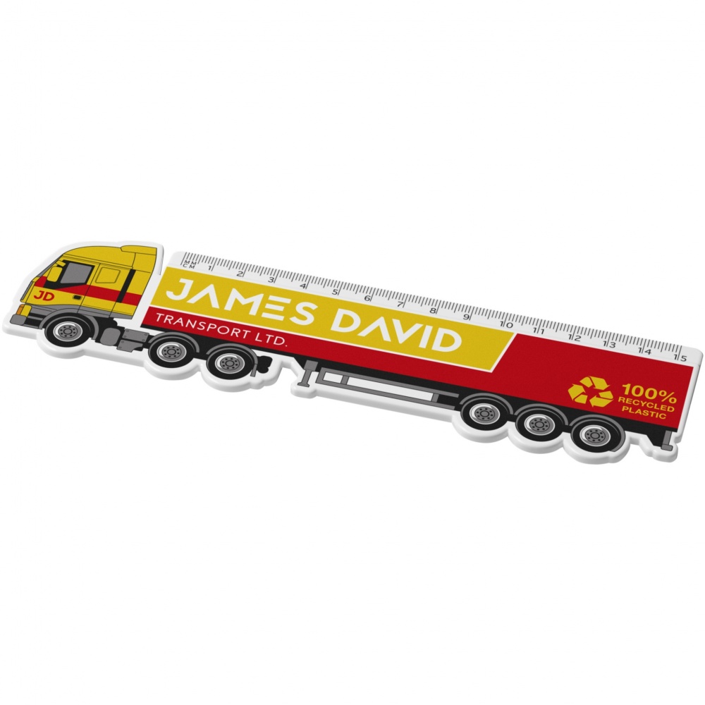 Logo trade promotional gift photo of: Tait 15 cm lorry-shaped recycled plastic ruler