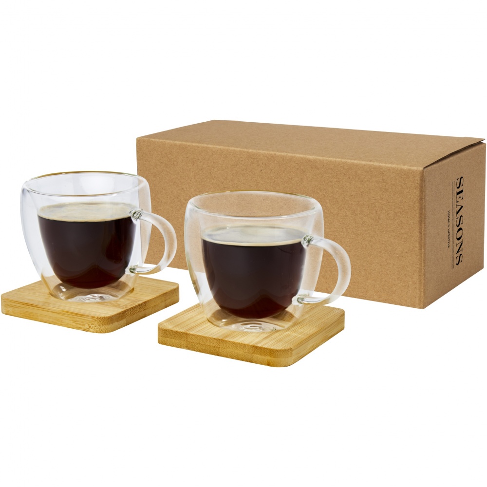 Logotrade business gift image of: Manti 2-piece 100 ml double-wall glass cup with bamboo coaster 