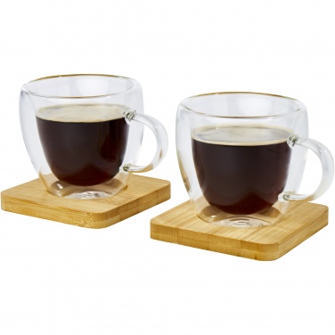 Logo trade promotional merchandise picture of: Manti 2-piece 100 ml double-wall glass cup with bamboo coaster 