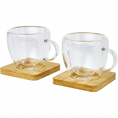 Logo trade promotional giveaway photo of: Manti 2-piece 100 ml double-wall glass cup with bamboo coaster 