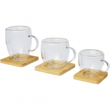 Logotrade promotional gift picture of: Manti 2-piece 100 ml double-wall glass cup with bamboo coaster 