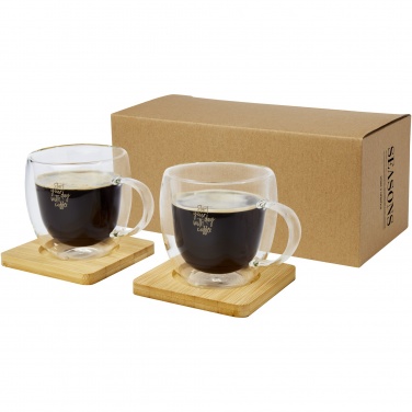 Logo trade promotional items picture of: Manti 2-piece 250 ml double-wall glass cup with bamboo coaster 