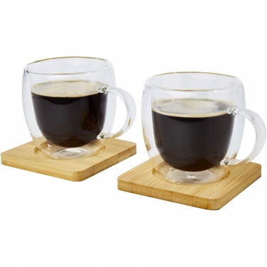 Logo trade promotional gifts picture of: Manti 2-piece 250 ml double-wall glass cup with bamboo coaster 