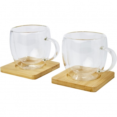 Logo trade business gifts image of: Manti 2-piece 250 ml double-wall glass cup with bamboo coaster 