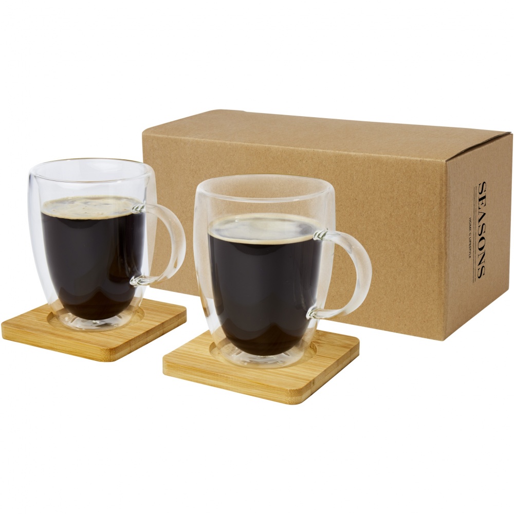 Logotrade advertising product image of: Manti 2-piece 350 ml double-wall glass cup with bamboo coaster 