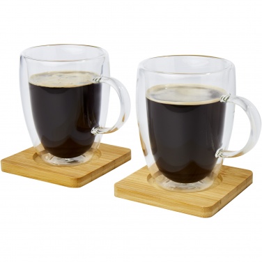 Logo trade promotional gift photo of: Manti 2-piece 350 ml double-wall glass cup with bamboo coaster 