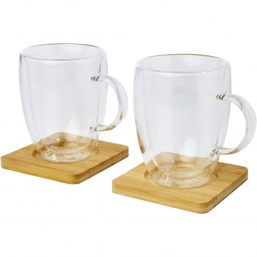 Logotrade promotional products photo of: Manti 2-piece 350 ml double-wall glass cup with bamboo coaster 