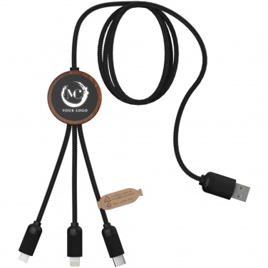 Logo trade corporate gifts picture of: SCX.design C36 3-in-1 rPET light-up logo extended charging cable with round bamboo casing