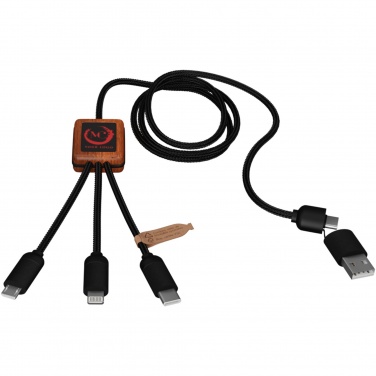 Logo trade promotional merchandise image of: SCX.design C38 5-in-1 rPET light-up logo charging cable with squared wooden casing