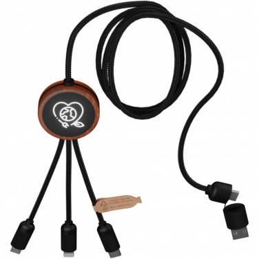 Logotrade business gift image of: SCX.design C37 5-in-1 rPET light-up logo charging cable with round wooden casing